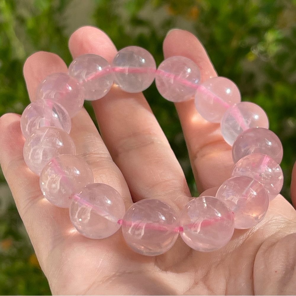Top quality 14mm rose quartz bead stretchy bangle bracelet - Picture 5 of 8